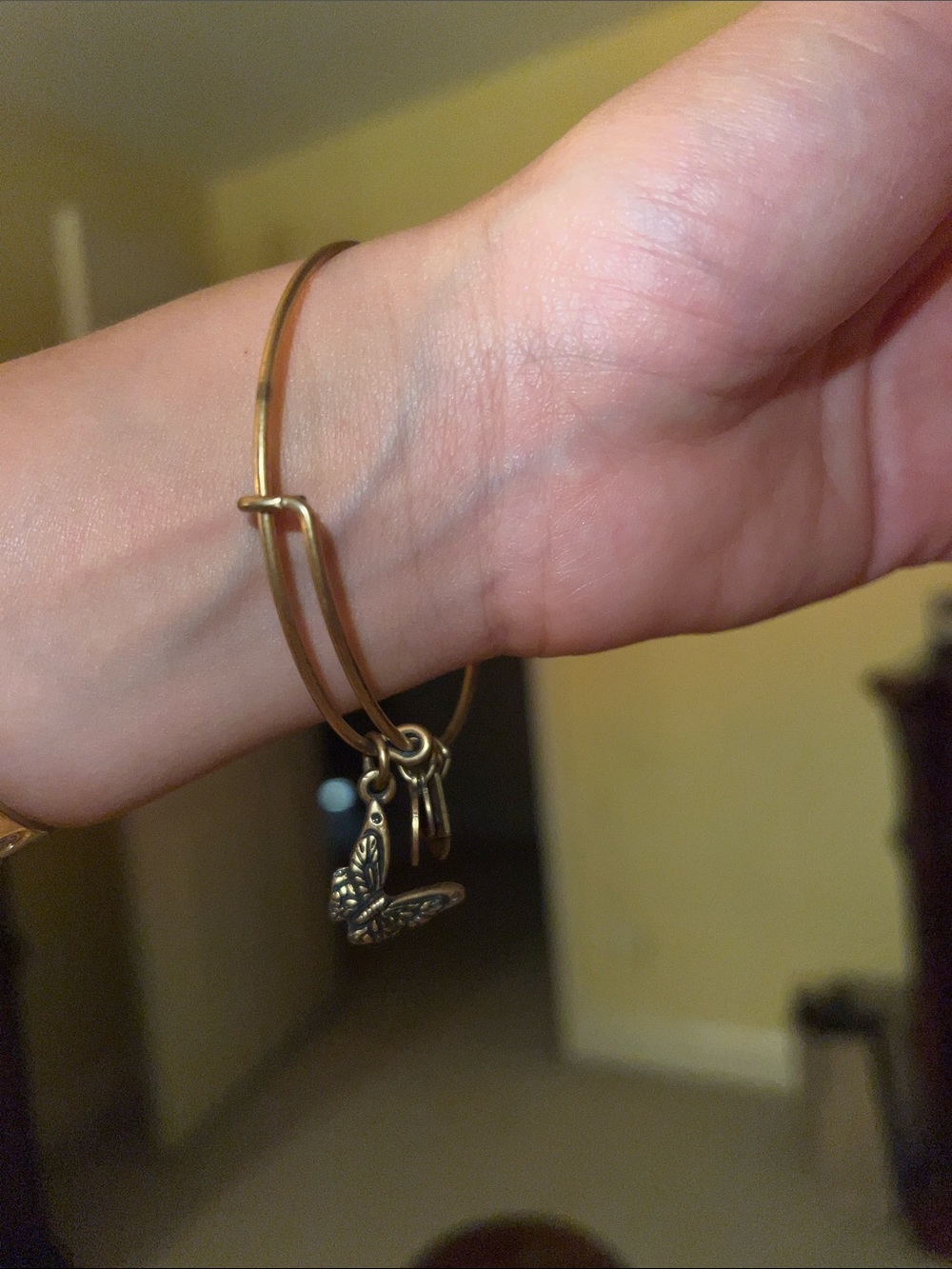 Alex + Ani Gold Tone Butterfly Charm Bangle Bracelet - Picture 2 of 3